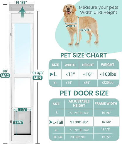 96 Inch Dog Door for Sliding Glass Door for Large Dogs - Left Open from Inside