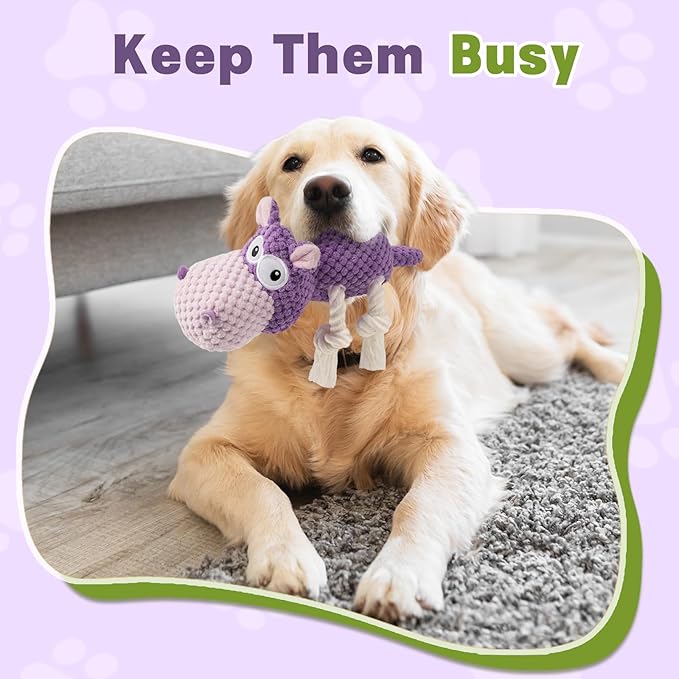 TOOPTATE Squeaky Dog Toy - Plush Interactive Chew Toy for Large, Medium and Small Dogs, Keeps Them Busy (Purple, Medium)