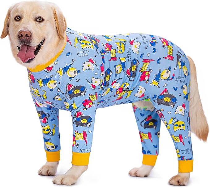 Blue Cartoon Dog Recovery Suit for Dogs After Surgery Anti Shedding Suit,Large Dog Bodysuit After Surgery Wear,for Female Male Abdominal Wounds Spay or Skin Diseases
