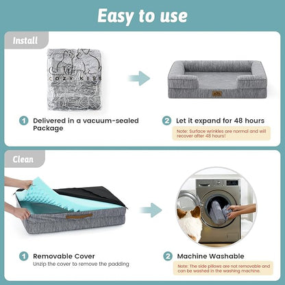 Cooling Dog Bed for Extra Large Dogs 44x32 inch, Q-Max >0.4 Summer Cool Orthopedic Foam Pet Sofa Bed with Sides, XL Size Bolster Anti-Slip Couch with Washable Removable Cover, Dark Grey