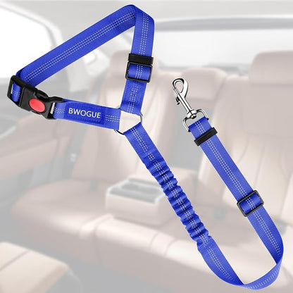 BWOGUE Pet Dog Cat Seat Belts, Car Headrest Restraint Adjustable Safety Leads Vehicle Seatbelt Harness (1 Pack, Dark Blue, Elastic)
