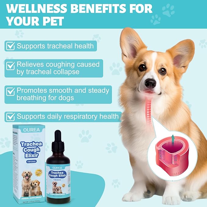 Collapsed Trachea Treatment for Dogs, Trachea Cough Elixir, Dog Kennel Cough Relief, Herbal Supplements Promote Smooth Breathing for Dogs, Easy to Administer (2 FL OZ)