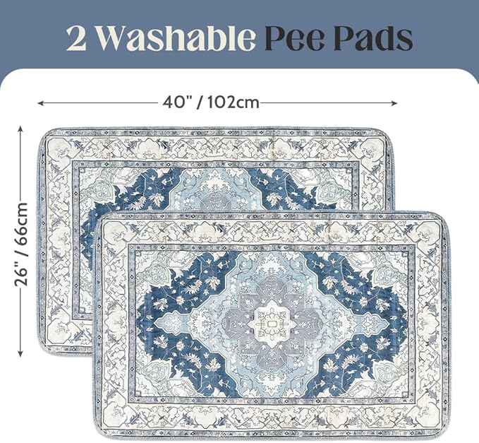 Washable Pee Pads for Dogs 2 Pack Reusable Puppy Training Pads 40"x26" Super Absorbent Waterproof Dog Training Pads, Non-Slip Potty Pads Whelping Pads Litter Mat Pet Supplies - Navy/Mix