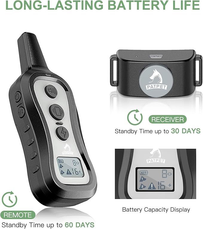 PATPET Dog Shock Collar for 2 Dogs - Dog Training Collar with Remote