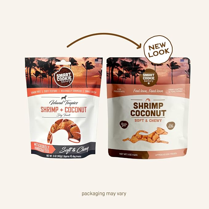 Smart Cookie All Natural Soft Dog Treats - Shrimp & Coconut - Healthy Dog Treats for Allergies, Sensitive Stomachs - Chewy, Grain Free, Human-Grade, Made in The USA - 5oz Bag, 1 Pack