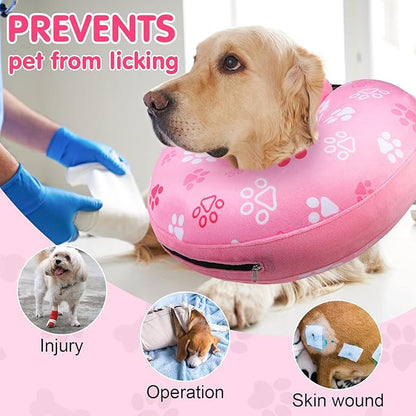 BEAUTYZOO Dog Cone Alternative After Surgery for Large Medium Small Dogs, Soft Inflatable Cone Collar for Dogs Cats, Pet Neck Donut E Collar Dog Recovery Collars to Stop Licking, Paw Pink, M