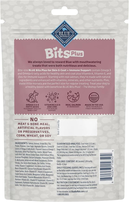 Blue Buffalo Blue Bits Plus Skin & Coat and Immune Support Dog Treats, Salmon, 9.5-oz. Bag (Pack of 2)