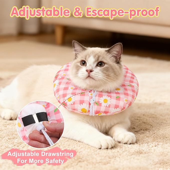 BEAUTYZOO Cat Cone Collar Soft, Cat Donut Recovery Collar after Surgery to Stop Licking, Kitten E Collars Neck Pillow Cone for Cats, Adjustable Elizabeth Pet Collars for Puppy Small Dogs, Pink Daisy S