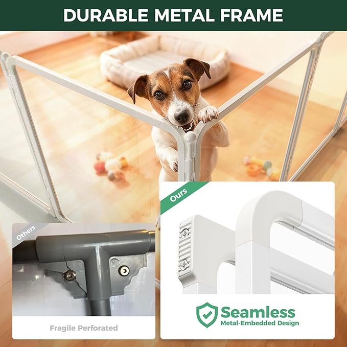 FXW AuraSpace Pro Acrylic Indoor Dog Playpen, Heavy-Duty with Metal Frame, 24" Height 6 Panels for Puppies & Small Dogs, White│Patented