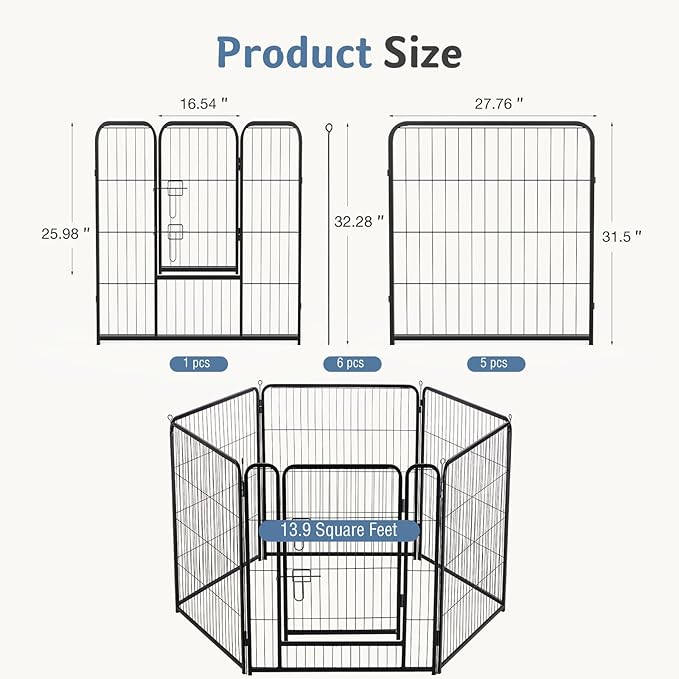 DUMOS Dog Playpen Indoor, Metal 32 Inch 6 Panels Foldable Pet Fence with Door, Outdoor Small Medium Large Dog Puppy Portable Exercise Play Pen for RV Camping, Trips, Play Yard
