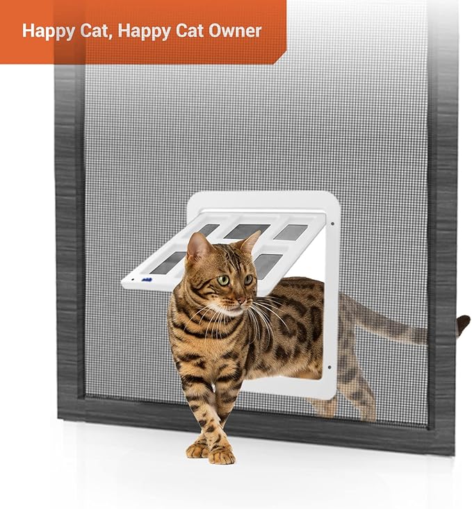 PETLESO Small Pet Door for Screen & Sliding Doors - 8.3" x 10.3" Magnetic Flap Auto Closing with Lockable Insert, Ideal for Cats and Small Dogs, White