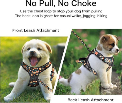 Petmolico No Pull Dog Harness Set with Leash Attachment Easy Control Handle Reflective Harness Vest Small Breed, Puppy Vest and Leash Set with Poop Bag Holder, Large - Sunflower