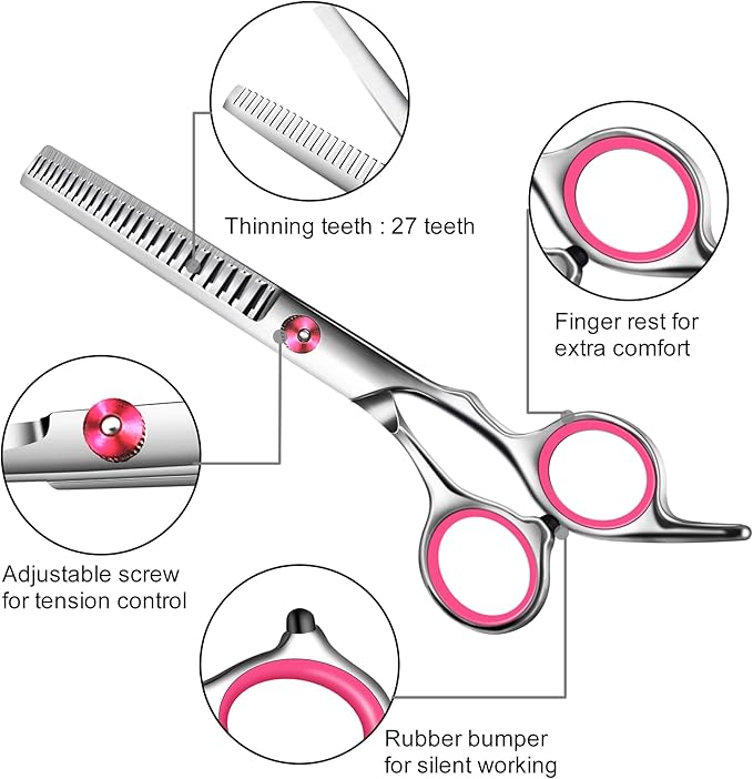 Dog Grooming Scissors with Safety Round Tip,Pet Grooming scissors Kit,Dog Shears for Grooming,Incude Thinning,Curved Grooming Scissors and Comb for dogs, cats.Suitable for The Right Hand