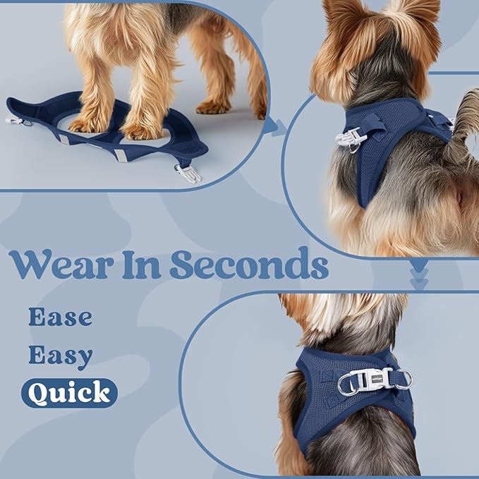 rabbitgoo Small Dog Harness, Step-in Soft Mesh Puppy Vest with Safety Buckle, Breathable Reflective Pet Harness for Small Medium Dogs, Navy Blue XL