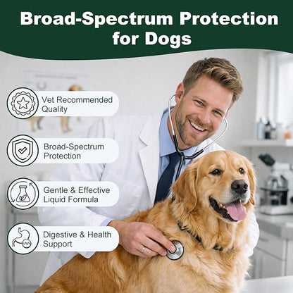 Dewormer for Dogs, Broad Spectrum for All Wormer, Promotes Digestive Comfort & Daily Balance, Pin Worms, Hookworms, Lung Worms, Round Worms, Easy-to-Use Liquid, 120 mL