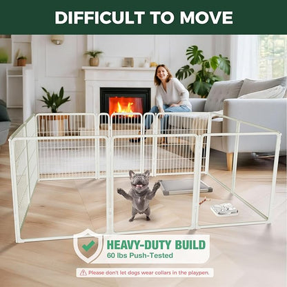 FXW AuraSpace Pro Acrylic & Wire Mesh Indoor Dog Playpen, 32" Height 10 Panels Metal Dog Pen for Small and Medium Dogs, White│Patented