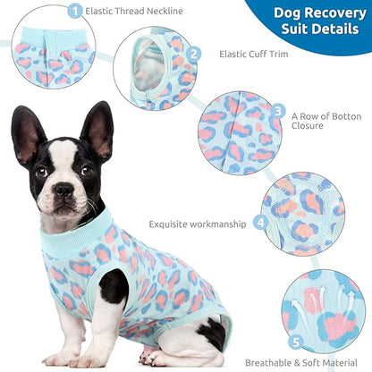SAWMONG Recovery Suit for Dogs After Surgery, Dog Recovery Suit Breathable Polyester, Pet Spay Surgical Suit Female Male, Dog Onesie Body Suit Substitute E-Collar Cone(Blue Leopard,XXL)