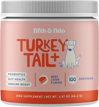 Fifth & Fido Turkey Tail Mushroom for Dogs – Lipoma Treatment for Dogs - Mushroom Supplement with Immune Support for Lipoma, Lumps & Bumps – Premium Pet Vitamins and Supplements Made in USA, 100 Serv.
