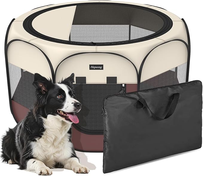Portable Pet Puppy Dog Cat Playpen, 8-Panel Indoor/Outdoor Puppy Pen with Shade Cover & Travel Bag - Waterproof Dog Cat Tent