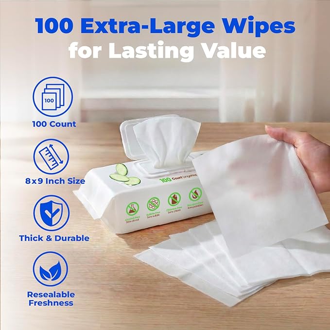 Best Pet Supplies 8" x 9" Large Dog Wipes - Cleaning and Deodorizing for Paws and Coat - Gentle Formula with Cucumber Vitamin E for Puppies and Cats - 100 Count