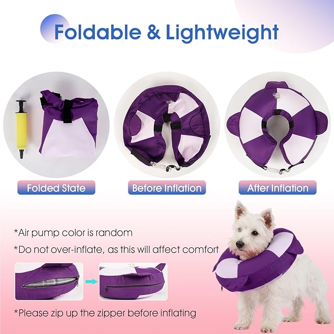 Inflatable Dog Cone Collar Alternative After Surgery,Comfortable Anti-Licking & Biting Recovery Donut Collar,Lightweight Waterproof Easy to Clean (Purple,Small)