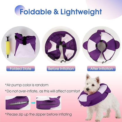 Inflatable Dog Cone for Large Dogs- Lightweight Neck Recovery ECollar,Comfortable Donut E-Collar After Surgery Anti-Licking & Biting,Waterproof Easy to Clean (Purple,XL)