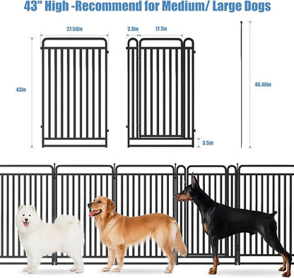 New Thickened Version Dog Playpen, 43 Inch Dog Fences for The Yard, Portable Outdoor Dog Playpen for Large/Medium/Small Dogs, Foldable Metal Dog playpen, with Doors (24 Panels, 43 Inch)