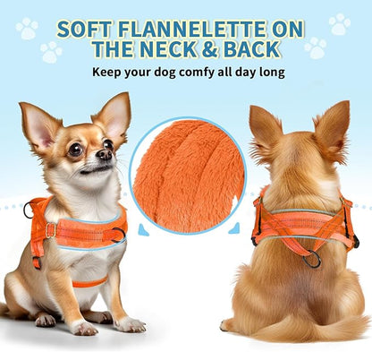 Lukovee No Pull Dog Harness and Leash Set, Soft Padded Small Dog Harness, Neck & Chest Adjustable Reflective Vest Puppy Harness with 4ft Lightweight Anti-Twist Dog Leash for Small Dogs (Orange, XXS)