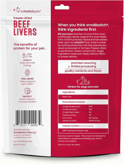 smallbatch Freeze Dried Dog Treats, Beef Liver Treats for Dogs & Cats, High Protein, Single Ingredient Dog Treat for Training or Food Topper, Natural, Humanely Sourced Meat, Made in the USA, 4 oz