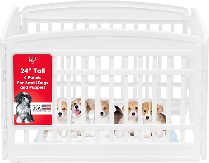 IRIS USA Dog Playpen 24" 4-Panel Puppy Playpen, 35 x 35 x 24, Puppy Fence, Dog Playpen, Dog Play Pen Indoors, Pet Fence, Puppies/Small Dogs, White