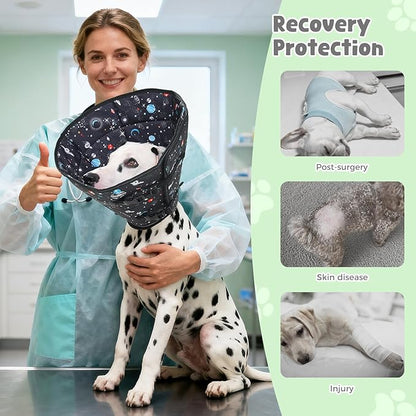 Avont Dog Cone Alternative, Adjustable Soft Comfy Foldable E Cones for Medium Large Dogs After Surgery, Escape-Proof Elizabethan Collar for Surgical Wound Recovery Stop Licking -Star(L)