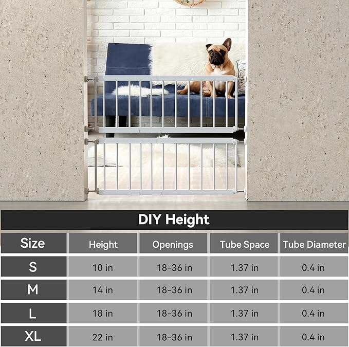 Short Dog Gate Indoor - MOOECKOM 13" Tall Small Dog Gate 18"-36'' Width Expandable, Easily Step Over Pet Gate with 2 Extension Kits - Pressure Mounted for Doorways Stairs.