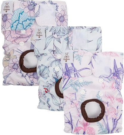 CuteBone Dog Diapers Female Washable Small Medium Large 3 Pack Reusable Doggie Diapers Puppy Period Pants for Doggy Heat Cycle Peeing
