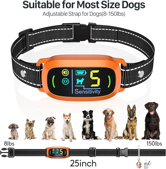 FAFAFROG Dog Bark Collar, Rechargeable Smart Collar, Anti Barking Training Collar with 5 Adjustable Sensitivity Beep Vibration, Bark Collar for Large Medium Small Dogs (Orange)
