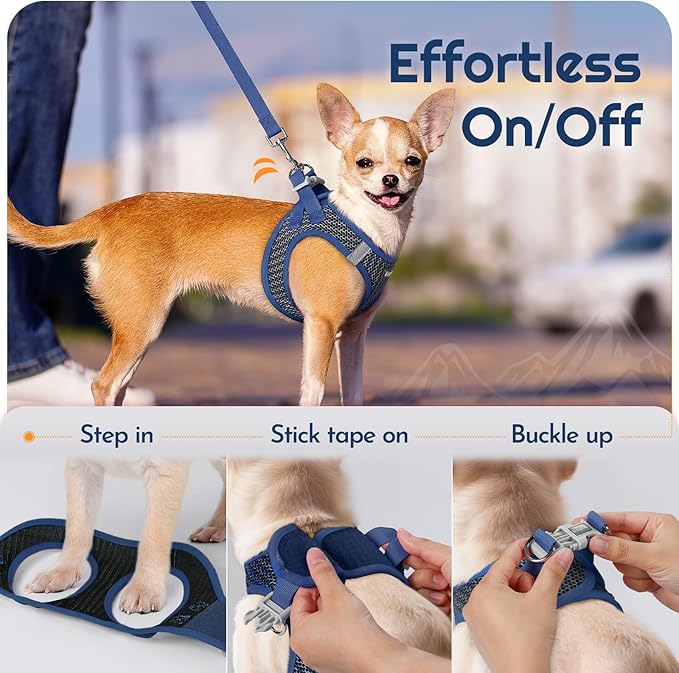 Eagloo Small Dog Harness and Leash Set, Step in Puppy Vest with Breathable Soft Mesh, Walking Reflective Pet Harness for Medium Small Dogs, Navy Blue, M