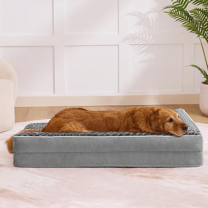 Dog Bed Large Sized Dogs, Orthopedic Dog Bed for Large Dogs, Waterproof Pet Bed with Washable Removable Cover, L-Shaped Pet Couch with Portable Handle 36"x27"x6.5", Grey