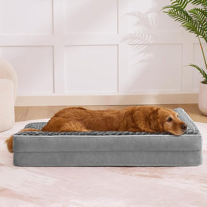 Dog Beds Large Sized Dogs, XL Orthopedic Dog Beds for Large Dogs 42"x30"x7.5", Waterproof Pet Bed with Washable Cover, L-Shaped Pet Couch with Portable Handle, Grey