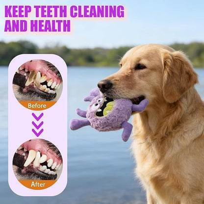 Plush Squeaky Dog Toy, Crinkle Stuffed Dog Toy Keep Them Busy Tug of War Birthday Dog Chew Toy for Small Medium Large Dogs (Purple)