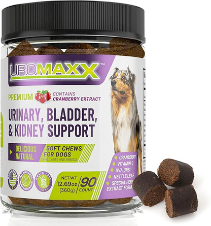 Uromaxx for Dogs, Urinary, Bladder & Kidney Support Soft Chews, All Ages & Breeds, Non GMO, Made in the USA, 90 Count, 1 Pack