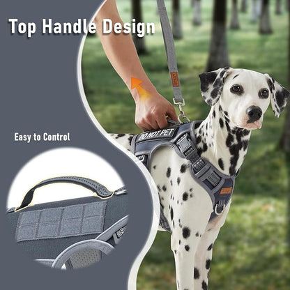 AUNZO Service Dog Vest Harness with 2 Velcro Patches, No Pull Dog Harness for Walking Training Hiking, Metal D-Rings Easy on/Off Neck Buckle Reflective Strips Soft Padded Handle, Gray