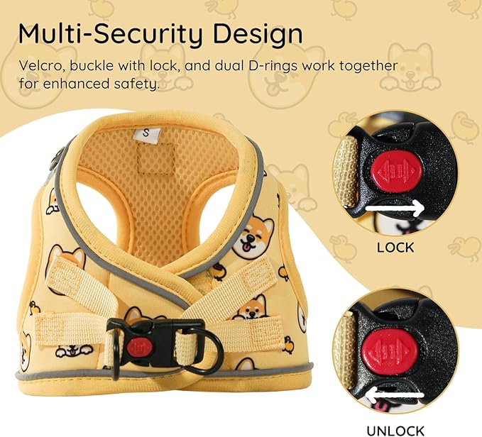BELLA & PAL Step in Vest Harness for Small and Medium Dogs, No Pull Small Dog Harness with Leash Set, Comfortable Air Mesh Dog Vest Harness with Reflective Strip (Genki Shiba, M)