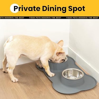Conlun Medium Pet Feeding Station, 29oz Stainless Steel Dog Bowls Set, No Spill Food & Water Dishes with Non Slip Silicone Mat for Breeds Up to 55 Lbs, Grey