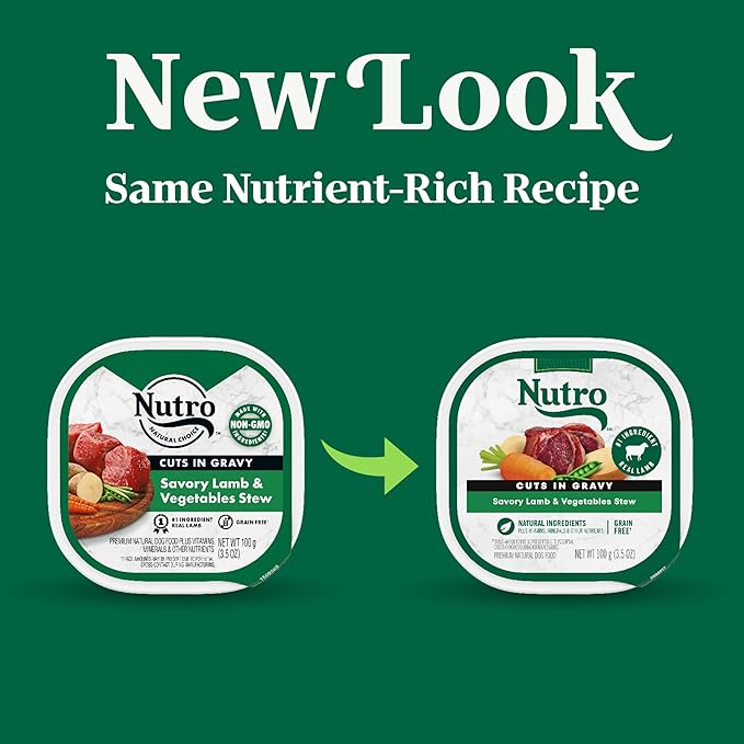 Nutro Adult Wet Dog Food, Natural Grain Free Dog Food Wet Cuts in Gravy Savory Lamb & Vegetables Stew Recipe, 3.5 oz. Trays (Pack of 24)