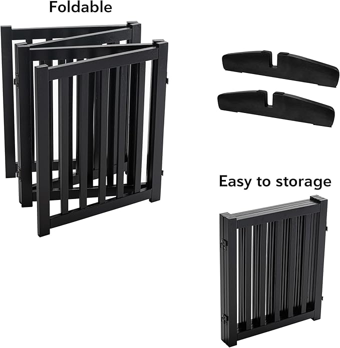 LZRS Freestanding Extra Wide Dog Gate 30 inch Tall - 4 Panels Solid Wooden Pet Gate for Doorways, Stairs, Hallways,Kitchens& Long Areas, Expandable & Foldable with Support Feet,Indoor Use,Black