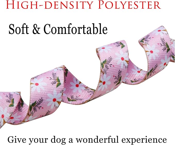 Mihqy Dog Collar with Bohemia Floral Tribal Geometric Patterns - Soft Ethnic Style Collar Adjustable for Small Medium Large Dogs (Pink White Flower,XS)
