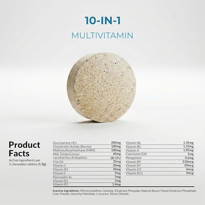 Multivitamin for Dogs - 120 Chewable Tablets with Glucosamine and Chondroitin - Fish Oil & Vitamins with Coq10 for Skin & Heart Health, Gut & Immune Support