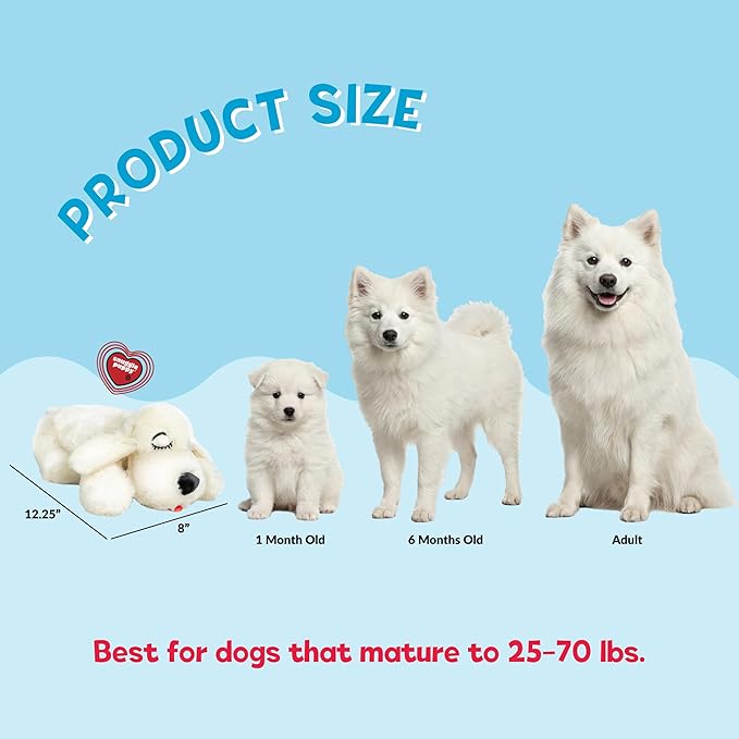 Snuggle Puppy Heartbeat Dog Toy for Puppies, Real-Feel Heartbeat, Calming Sleep Aid and Crate Training Comfort Toy with Heat Pack, Cream Plush Design