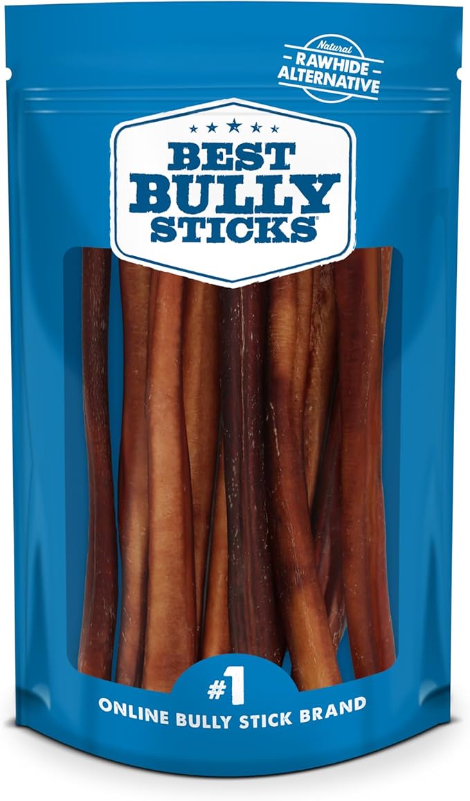 Best Bully Sticks Thick 12 Inch Bully Sticks - 10 Count (Pack of 1) - Natural, Grass-Fed, Single Ingredient, Grain and Rawhide Free, Ideal for Large Dogs