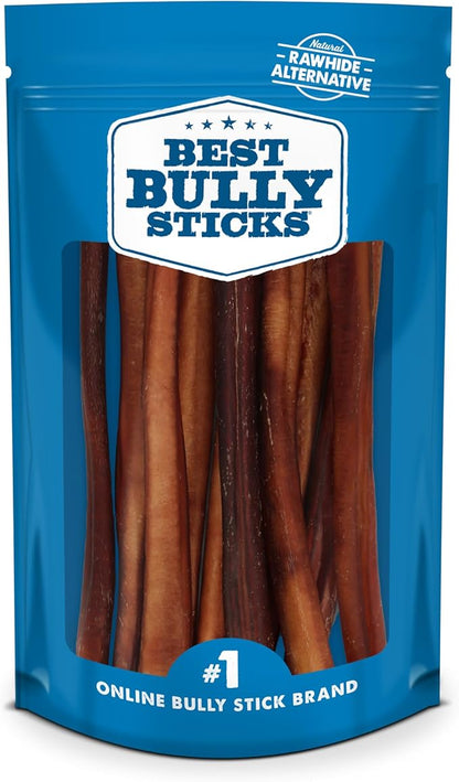 Best Bully Sticks Thick 12 Inch Bully Sticks - 10 Count (Pack of 1) - Natural, Grass-Fed, Single Ingredient, Grain and Rawhide Free, Ideal for Large Dogs