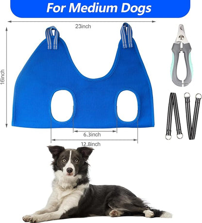 ATESON Pet Dog Grooming Hammock Harness for Medium Dogs Nail Trimming, Dog Sling for Cutting Nails, Dog Hanging Holder Hanger for Clipping Nails with Nail Clippers, Nail File, Scissors